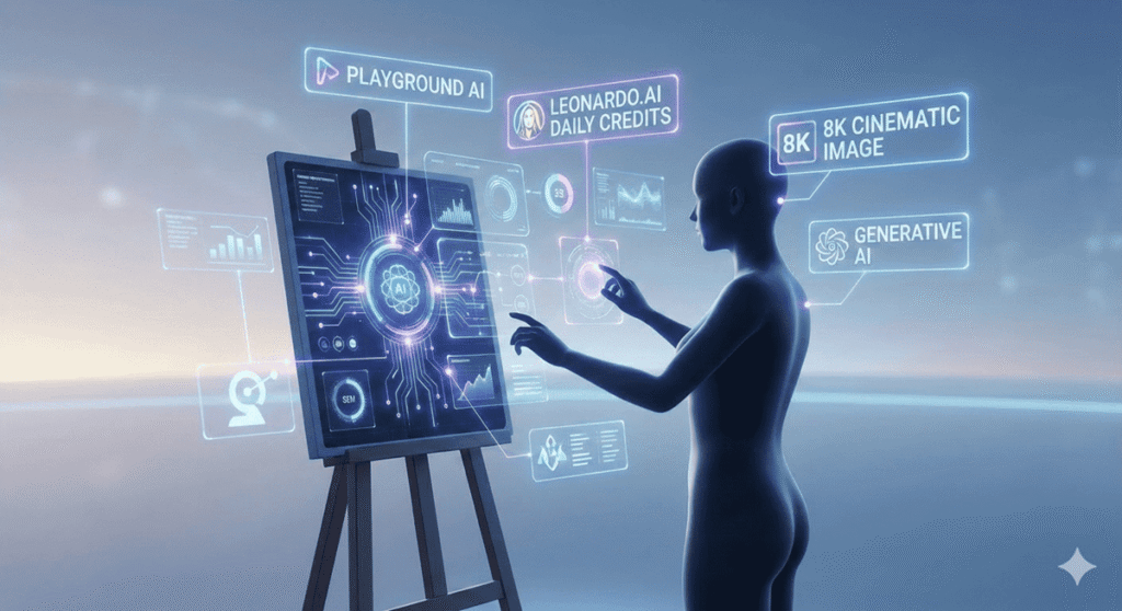 A zero-cost creative pipeline combining parallel web research agents (Genspark), human-grade prose generation (Claude Free), and daily visual design credits (Leonardo.ai).