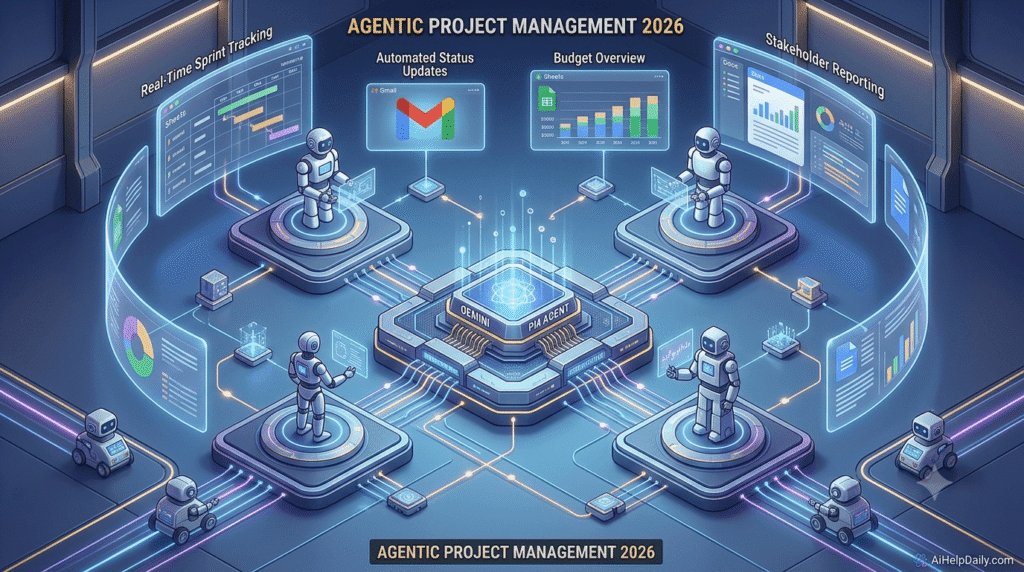 Stepping into agentic management: specialized AI agents coordinated by Google AI (Gemini) for full-stack project automation.