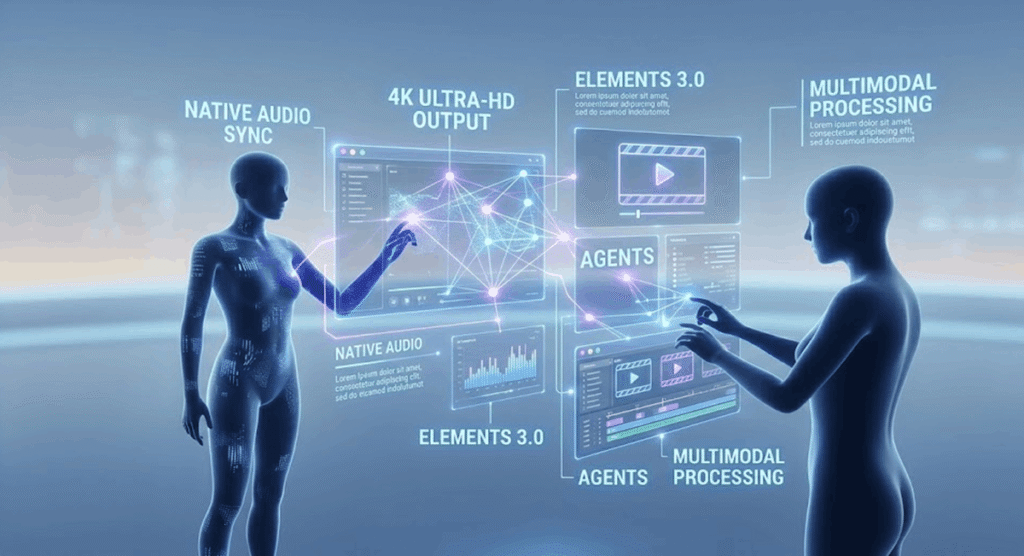 A comprehensive infographic showcasing Kling AI 3.0's cinematic video generation features.